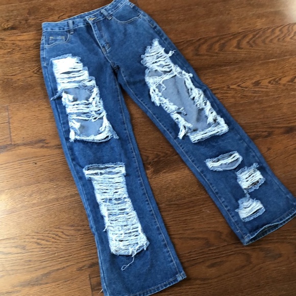 SHEIN Denim - Distressed Medium Wash Blue Women's Jeans